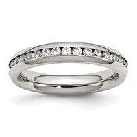 Chisel Stainless Steel Polished 4mm April Clear CZ Ring view 1
