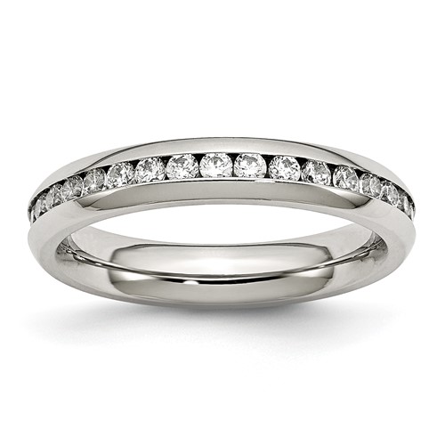 Chisel Stainless Steel Polished 4mm April Clear CZ Ring