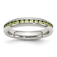 Chisel Stainless Steel Polished 4mm August Light Green CZ Ring view 1