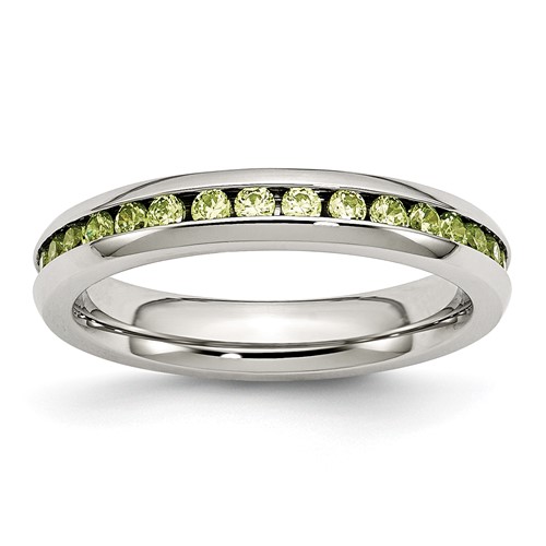 Chisel Stainless Steel Polished 4mm August Light Green CZ Ring