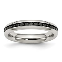 Chisel Stainless Steel Polished 4mm Black CZ Ring view 1
