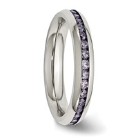 Chisel Stainless Steel Polished 4mm February Purple CZ Ring view 4