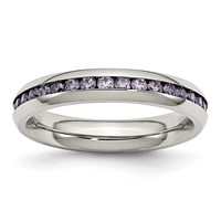 Chisel Stainless Steel Polished 4mm February Purple CZ Ring view 1