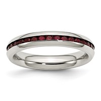 Chisel Stainless Steel Polished 4mm January Dark Red CZ Ring view 1
