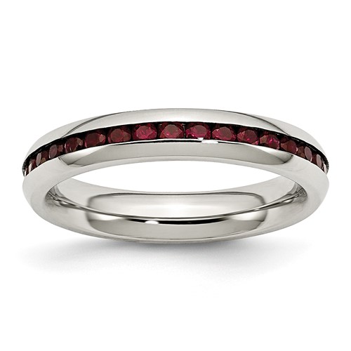 Chisel Stainless Steel Polished 4mm January Dark Red CZ Ring