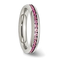 Chisel Stainless Steel Polished 4mm July Dark Pink CZ Ring view 4