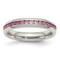 Chisel Stainless Steel Polished 4mm July Dark Pink CZ Ring view 1