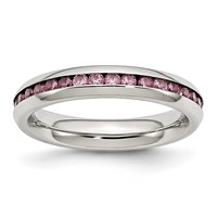 Chisel Stainless Steel Polished 4mm June Pink CZ Ring view 1