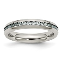 Chisel Stainless Steel Polished 4mm March Light Blue CZ Ring view 1