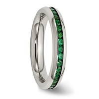 Chisel Stainless Steel Polished 4mm May Dark Green CZ Ring view 4