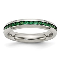 Chisel Stainless Steel Polished 4mm May Dark Green CZ Ring view 1