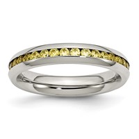 Chisel Stainless Steel Polished 4mm November Yellow CZ Ring view 1