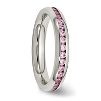 Chisel Stainless Steel Polished 4mm October Pink CZ Ring view 4