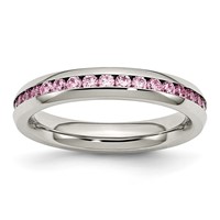 Chisel Stainless Steel Polished 4mm October Pink CZ Ring view 1