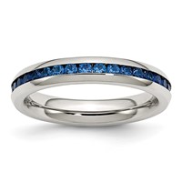 Chisel Stainless Steel Polished 4mm September Blue CZ Ring view 1