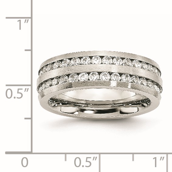 Chisel Stainless Steel Brushed with Double Row CZ 7mm Band