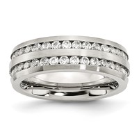 Chisel Stainless Steel Brushed Band with Double Row CZ 7mm view 1