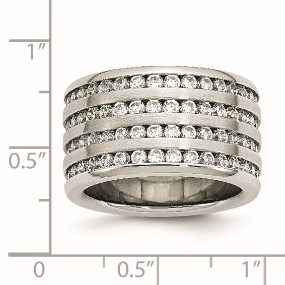 Stainless Steel Multirow 13mm CZ Ring
