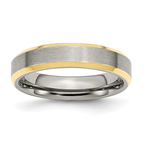 Chisel Stainless Steel Brushed and Polished Yellow IP-plated 5mm Beveled Edge Band