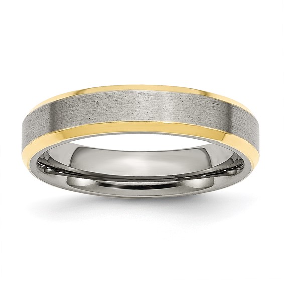 Chisel Stainless Steel Brushed and Polished Yellow IP-plated 5mm Beveled Edge Band