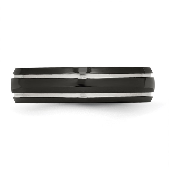 Chisel Stainless Steel Polished Black IP-plated 6mm Grooved Band