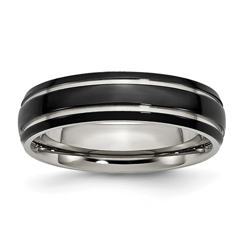 Chisel Stainless Steel Polished Black IP-plated 6mm Grooved Band