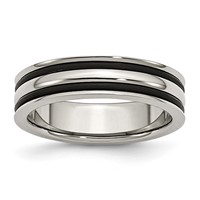 Stainless Steel 6mm Grooved and Black Rubber Band view 1