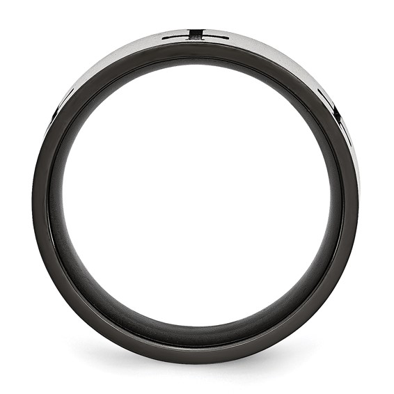 Chisel Stainless Steel Brushed and Polished Black IP-plated Crosses 7mm Band