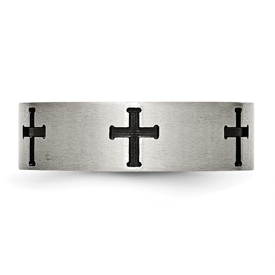 Chisel Stainless Steel Brushed and Polished Black IP-plated Crosses 7mm Band