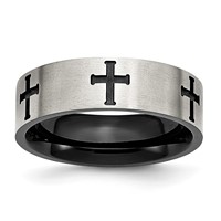Chisel Stainless Steel Brushed and Polished Black IP-plated Crosses 7mm Band view 1