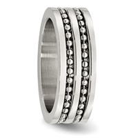 Stainless Steel Antiqued Polished Double Row Beaded 8mm Band view 4
