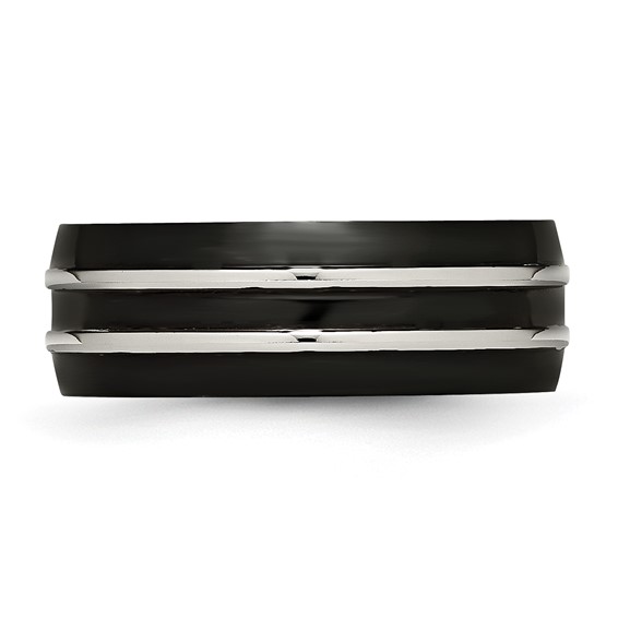 Stainless Steel 8mm Black IP-plated Brushed & Polished Band