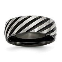 Stainless Steel 8mm Black IP-plated Swirl Brushed & Polished Band view 1
