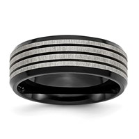 Chisel Stainless Steel Brushed and Polished Black IP-plated Striped 8mm Band view 1