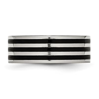 Stainless Steel 8mm Black IP-plated Striped Polished Band view 3