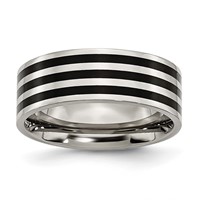 Stainless Steel 8mm Black IP-plated Striped Polished Band view 1