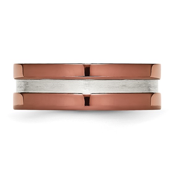 Stainless Steel 8mm Brown IP-plated Polished w/Brushed Center Band