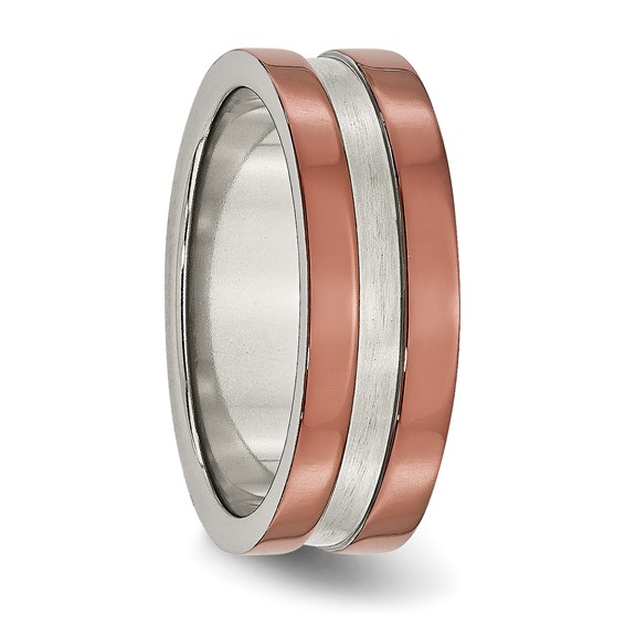 Stainless Steel 8mm Brown IP-plated Polished w/Brushed Center Band