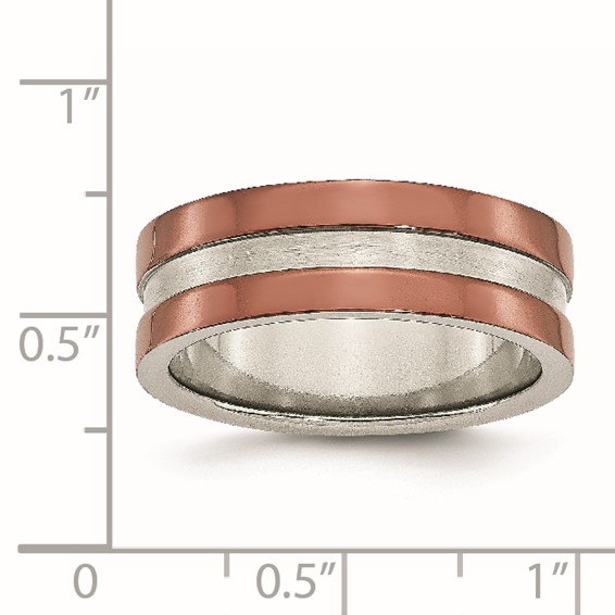 Stainless Steel 8mm Brown IP-plated Polished w/Brushed Center Band