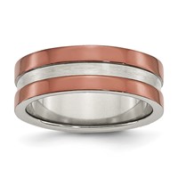 Stainless Steel 8mm Brown IP-plated Polished Band with Brushed Center view 1