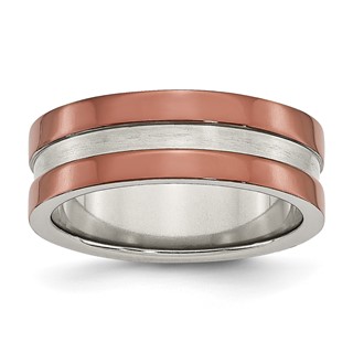 Stainless Steel 8mm Brown IP-plated Polished w/Brushed Center Band
