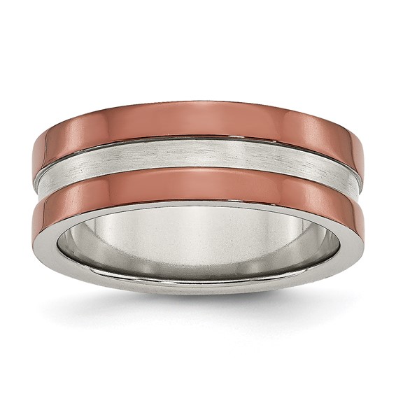 Stainless Steel 8mm Brown IP-plated Polished w/Brushed Center Band