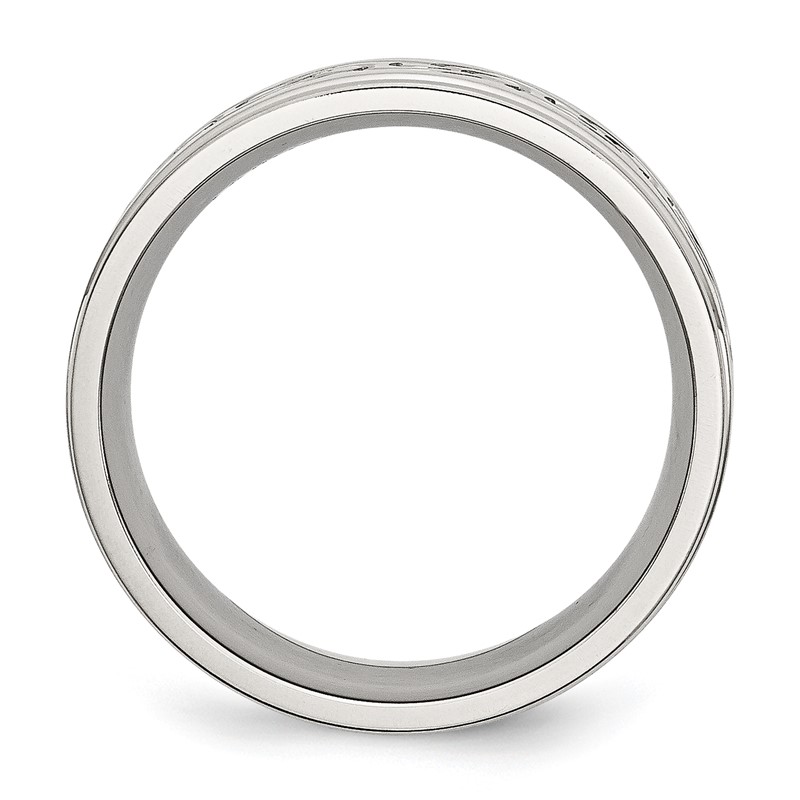 Chisel Stainless Steel Brushed and Polished Scroll Design 9mm Ridged Edge Band