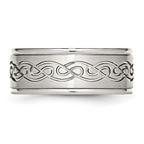Chisel Stainless Steel Brushed and Polished Scroll Design 9mm Ridged Edge Band