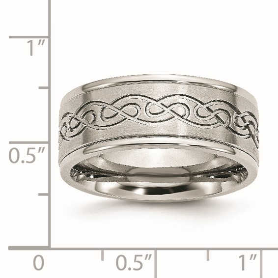 Chisel Stainless Steel Brushed and Polished Scroll Design 9mm Ridged Edge Band