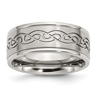Chisel Stainless Steel Brushed and Polished Scroll Design 9mm Ridged Edge Band view 1