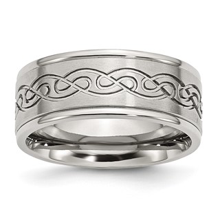 Chisel Stainless Steel Brushed and Polished Scroll Design 9mm Ridged Edge Band