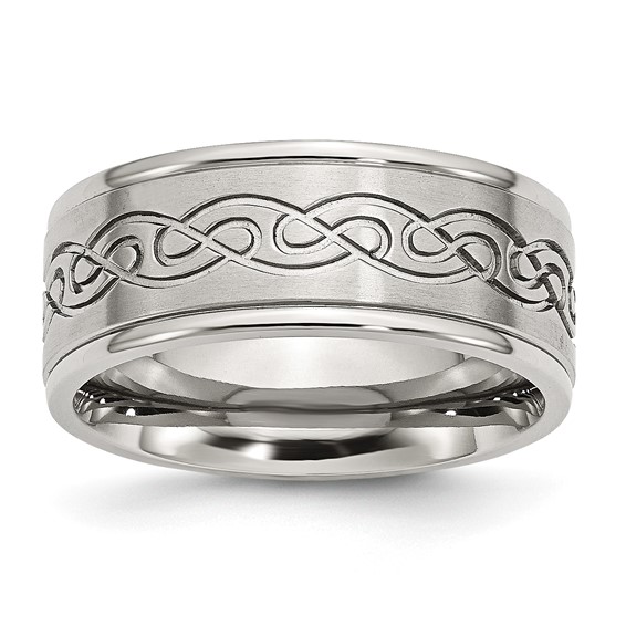 Chisel Stainless Steel Brushed and Polished Scroll Design 9mm Ridged Edge Band