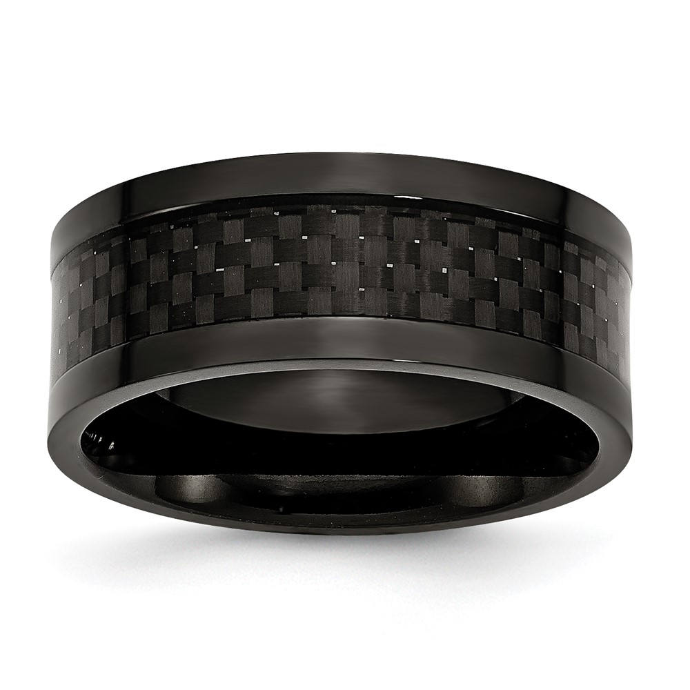 Stainless Steel Polished 9mm Black IP-plated Band with Carbon Fiber Inlay