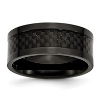Stainless Steel Polished 9mm Black IP-plated Band with Carbon Fiber Inlay view 1